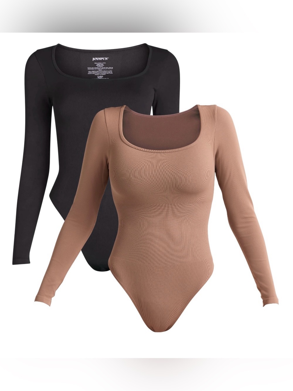 Joyspun~Seamless Slimming Square Neck Bodysuit w/Long-Sleeves,2pk~XXL